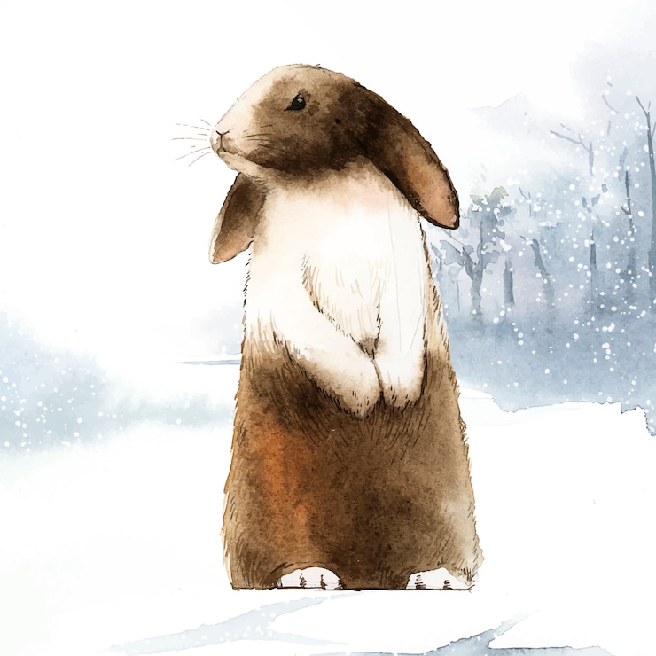 Free Vector wild brown rabbit in a winter wonderland