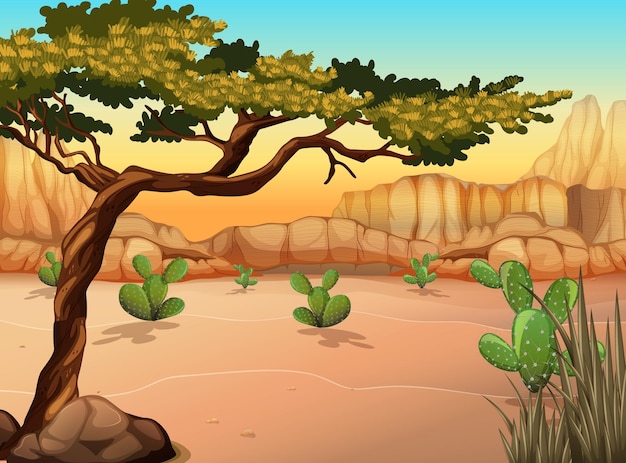 Бесплатное векторное изображение Дикий пустынный пейзаж в дневное время