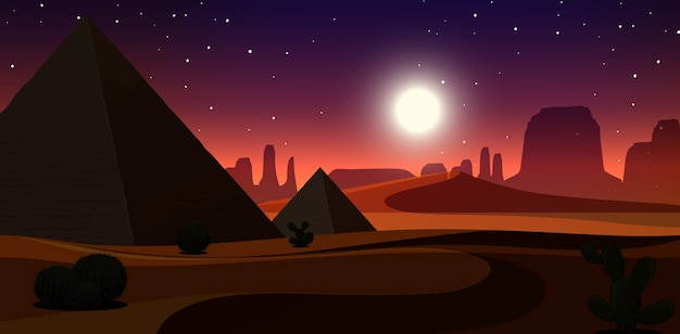 Дикий пейзаж пустыни в ночное время