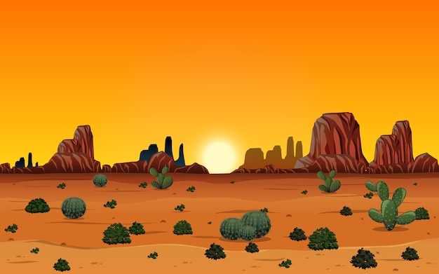 Vettore gratuito paesaggio selvaggio del deserto alla scena diurna
