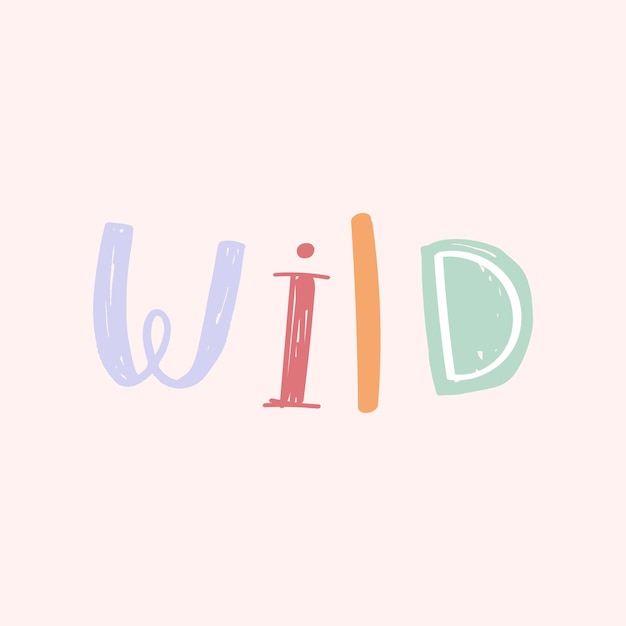 Free vector wild doodle word colorful typography