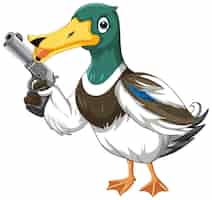 Free vector wild duck holding gun isolated