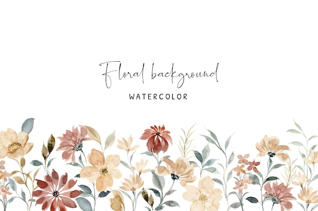 Wild floral border background with watercolor