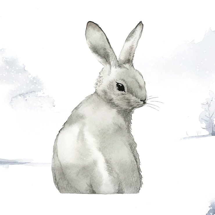 Free Vector wild gray rabbit in a winter wonderland 