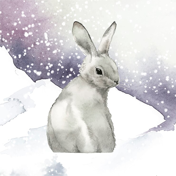 Free Vector wild gray rabbit in a winter wonderland