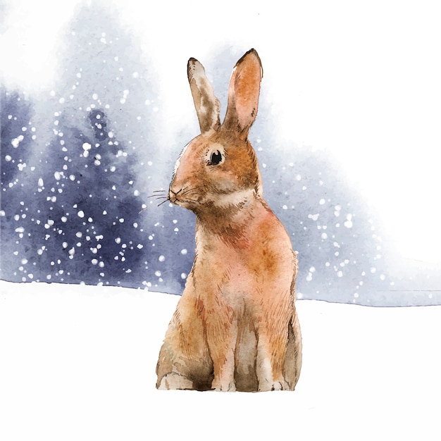 Free vector wild hare in a winter wonderland