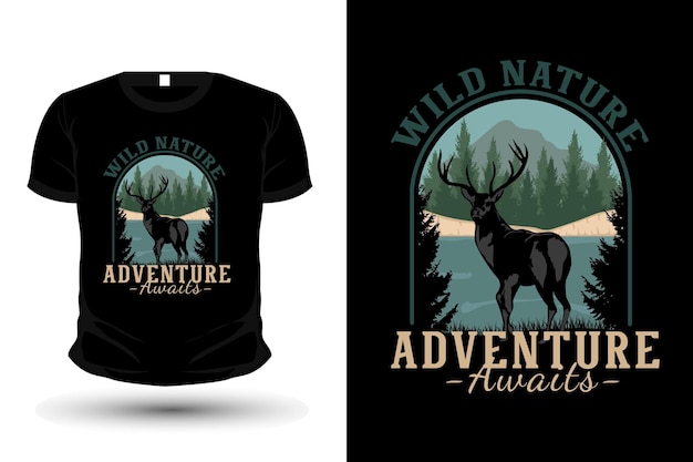 Wild nature adventure awaits merchandise illustration t shirt mockup design