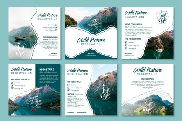 Free vector wild nature instagram posts collection
