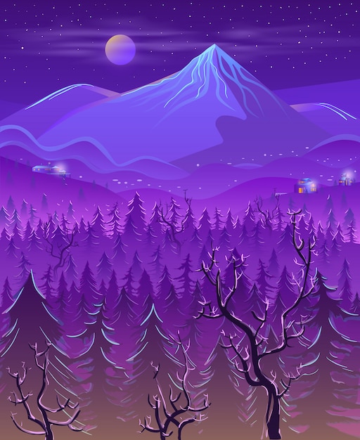 Free vector wild northern land night landscape cartoon