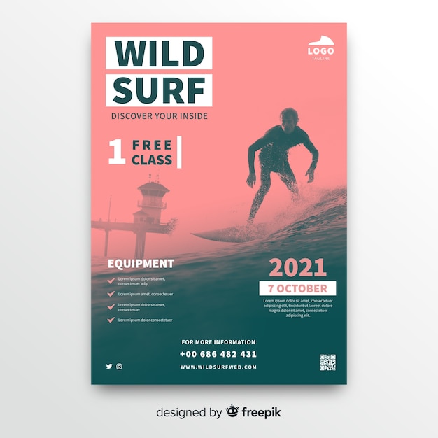 Modello di poster sport selvaggio surf