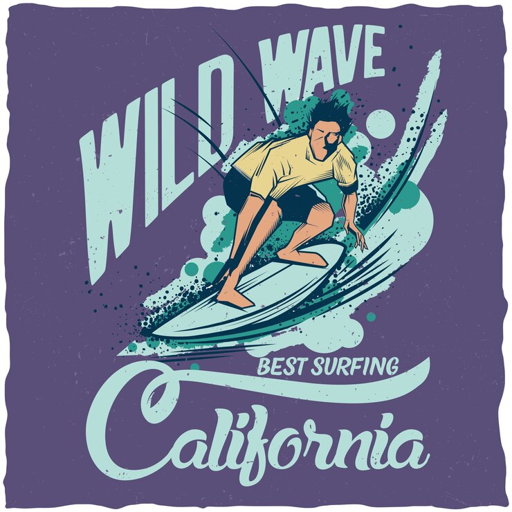 Free Vector wild wave california poster