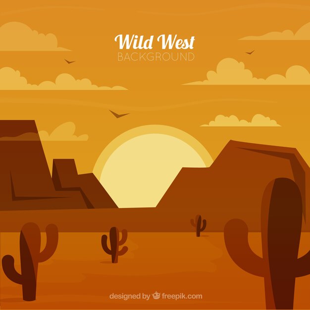 Wild west background with birds and cactus in brown tones