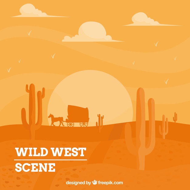 Wild west background with carriage in orange tones