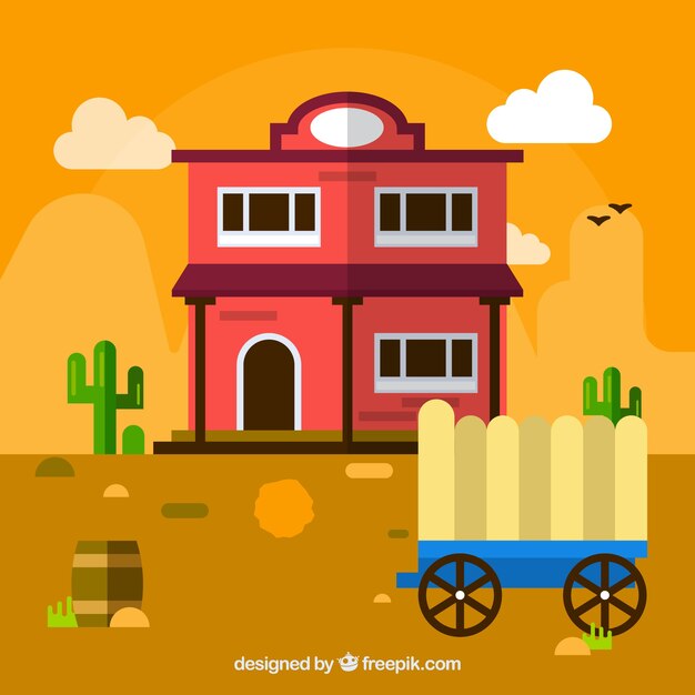 Wild west background with carriage and saloon