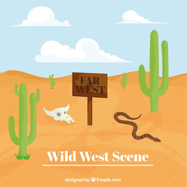 Vettore gratuito wild west di sfondo con il serpente e la vegetazione