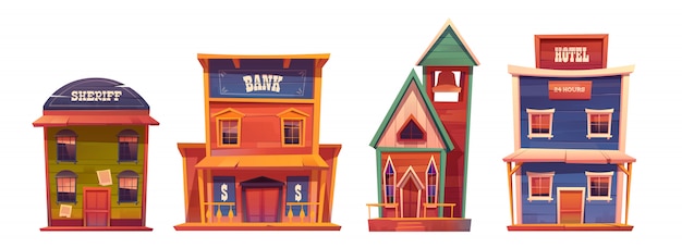 Wild west buildings set, cowboy style.