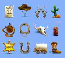 Free vector wild west icons set