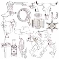 Free vector wild west monochrome set