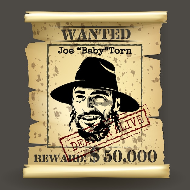 Free vector wild west style wanted poster