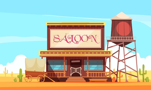 Wild west with saloon and water tower