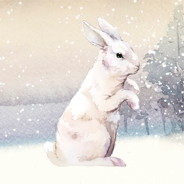 Wild white rabbit in a winter wonderland 