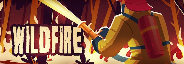 Free vector wildfire landing page, burning forest and fireman