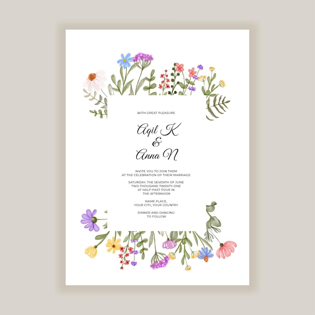 Wildflower wedding invitation template