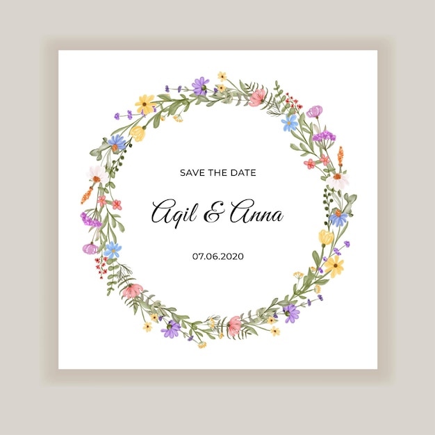 Бесплатное векторное изображение Приглашение на свадьбу с венком из полевых цветов