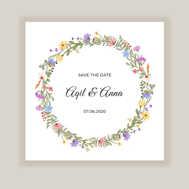 Wildflower wreath wedding invitation card