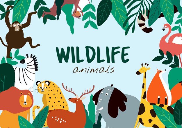 Wildlife animals cartoon style animals template vector