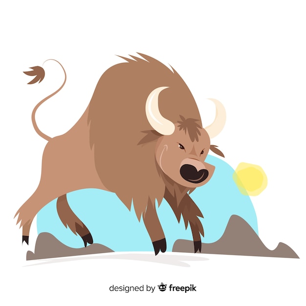 Wildlife furious buffalo illustration