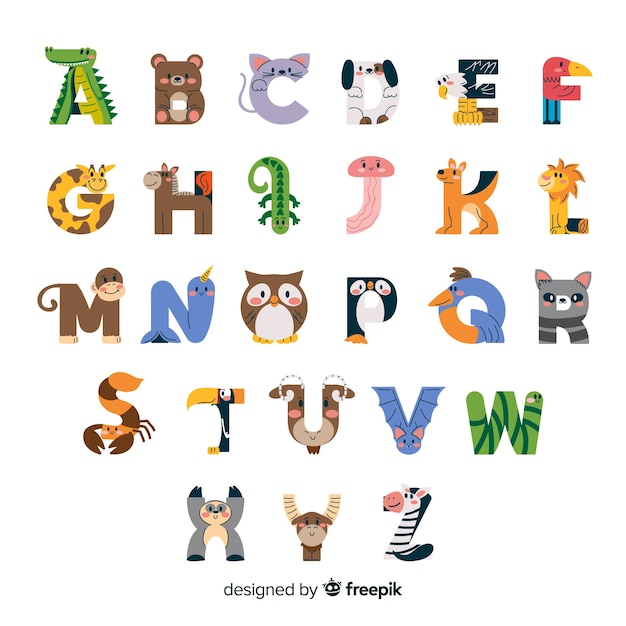 Бесплатное векторное изображение Дикие животные минималистичные существа в алфавите