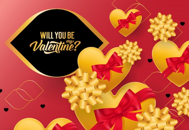 Free vector will you be my valentine lettering with yellow hearts