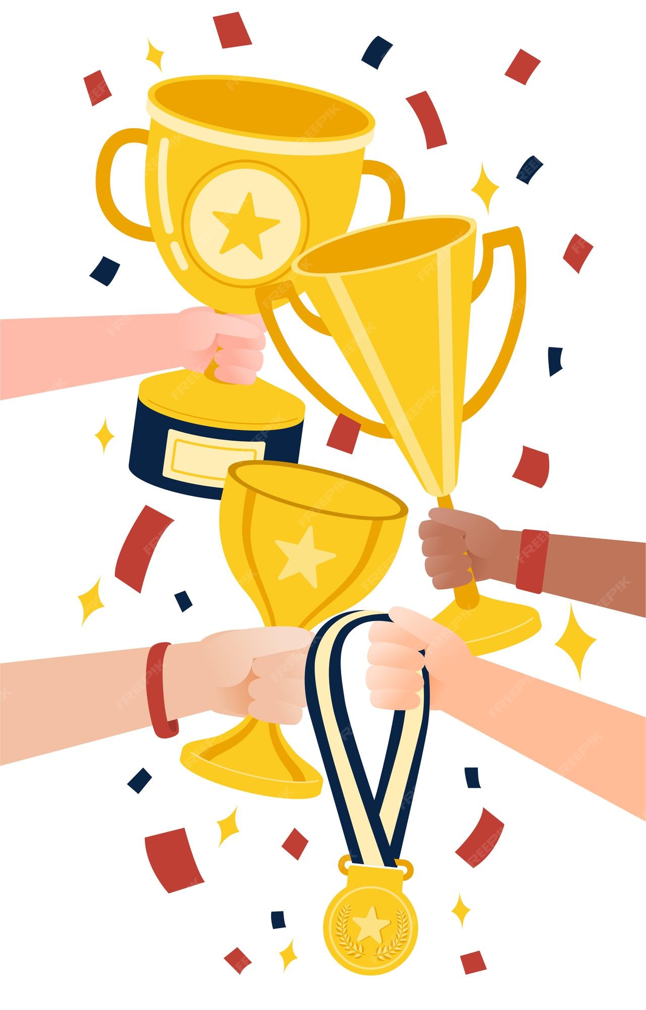 Free Vector  Win achievement. happy awarding of many trophy prize