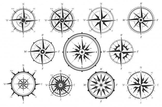 Wind rose. map directions vintage compass. ancient marine wind measure icons isolated