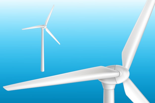 Wind turbine on tower realistic isolated illustration. Effective renewable energy system. 