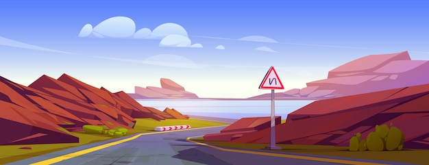 Бесплатное векторное изображение Извилистое шоссе с горным и озерным ландшафтом
