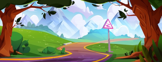Бесплатное векторное изображение Извилистая дорога, ведущая к высоким скалистым горам