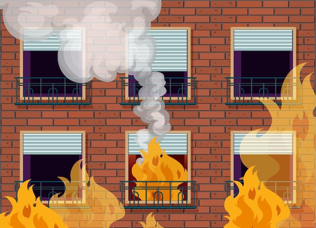 Free vector window apartment facade with fire accident