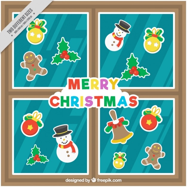 Window background with decorative christmas stickers