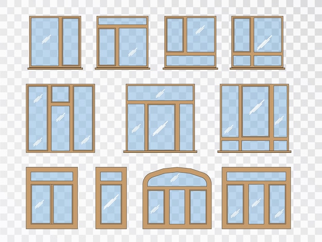 Vettore gratuito set di finestre di diversi tipi. collezione di elementi di architettura classica