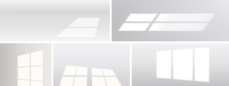 Free Vector window shadows light blinds on wall floor ceiling realistic natural lighting overlay effect glass frame shades in room or office on white background graphic design mockup 3d vector illustration