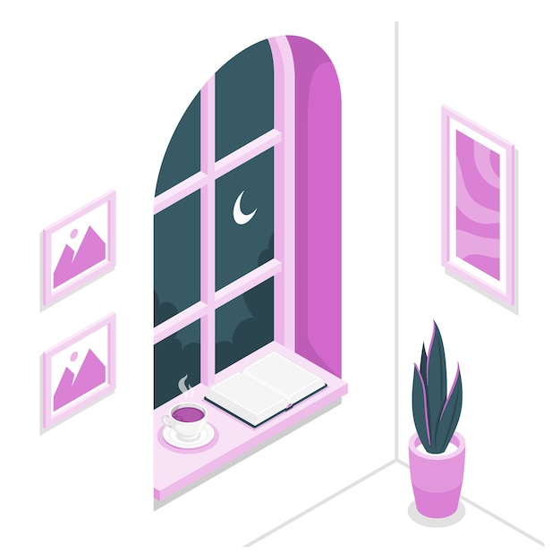 Free vector window with book and coffee concept illustration