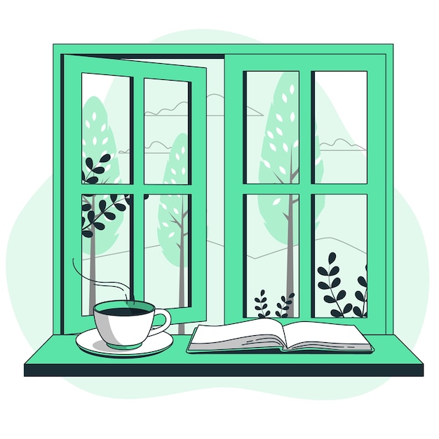 Free vector window with book and coffee concept illustration