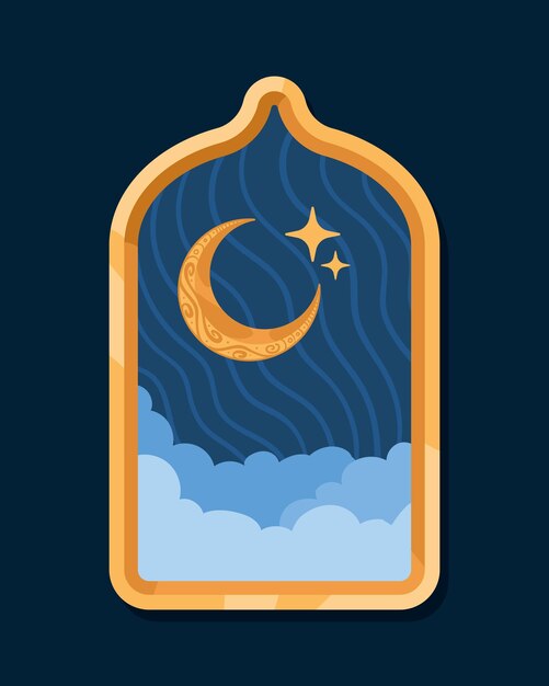 Window with golden crescent moon