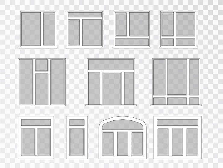 Free Vector windows set vector. set of glass windows for house, facade, decor.interior. plastic windows design collection of different types.