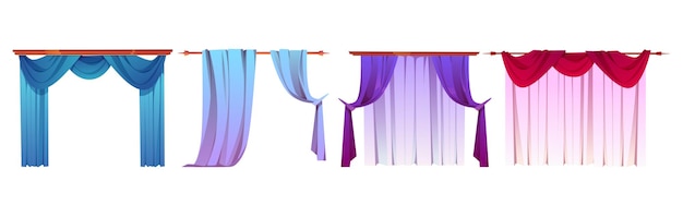 Free vector windows with different style curtains cartoon