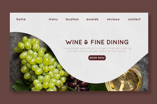 Бесплатное векторное изображение Целевая страница вина и изысканной кухни