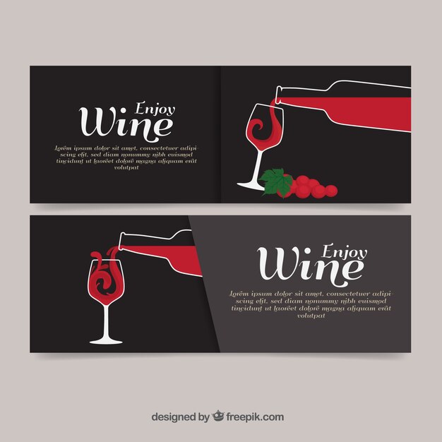 Wine banners with hand drawm bottle and cup 