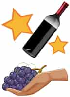 Free vector wine bottle and grapes on hand